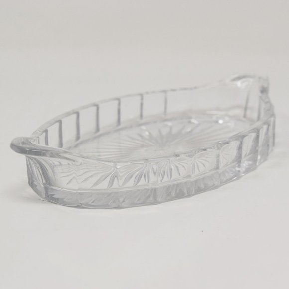 Vintage USA Heisey Glass Starburst Oval Relish Dish Clear Handle Diamond H - Picture 2 of 15